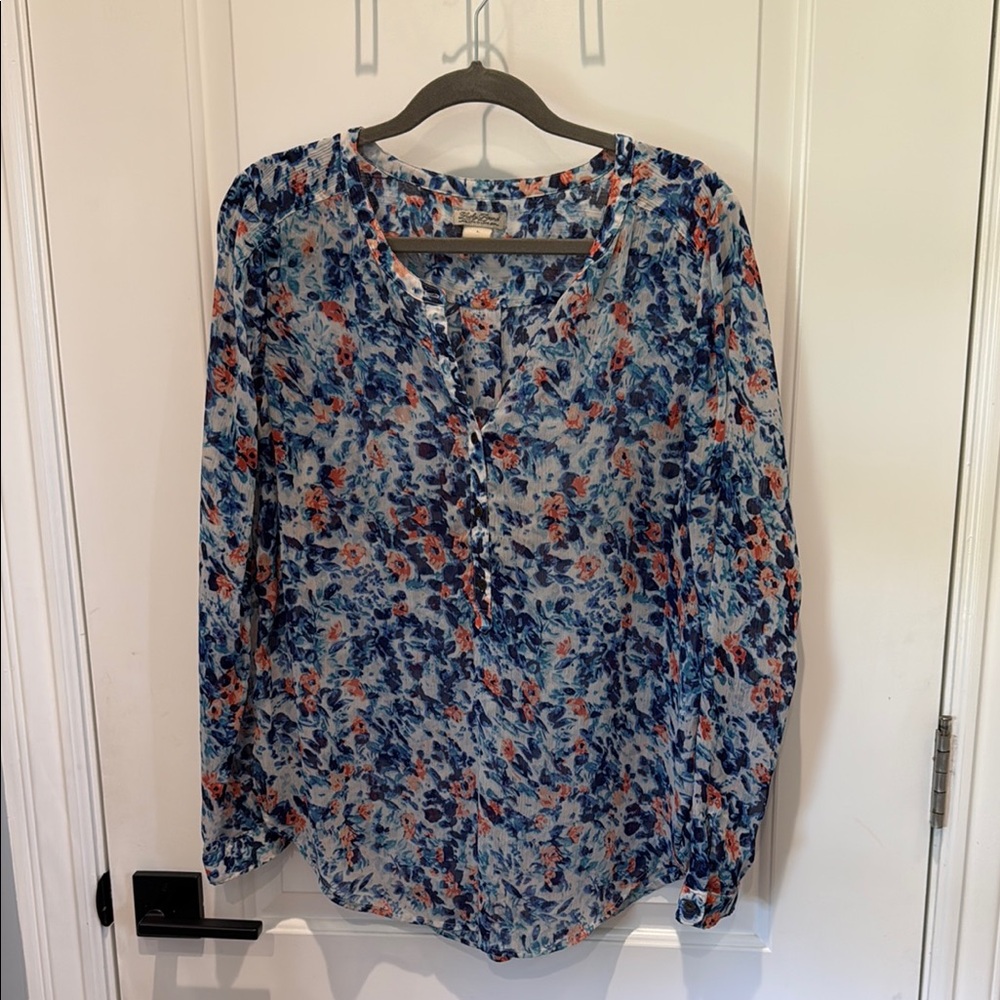 Lucky Brand Blue and Pink Long Sleeve Buttoned Blouse